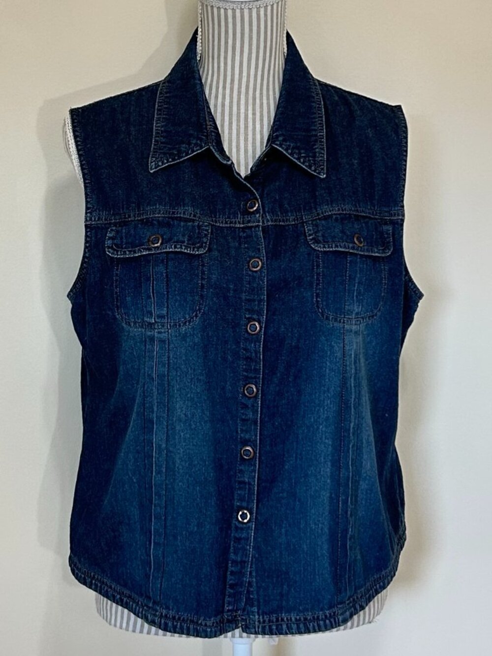Cherokee Sleeveless Snap Front Denim Shirt Blue Size XL
